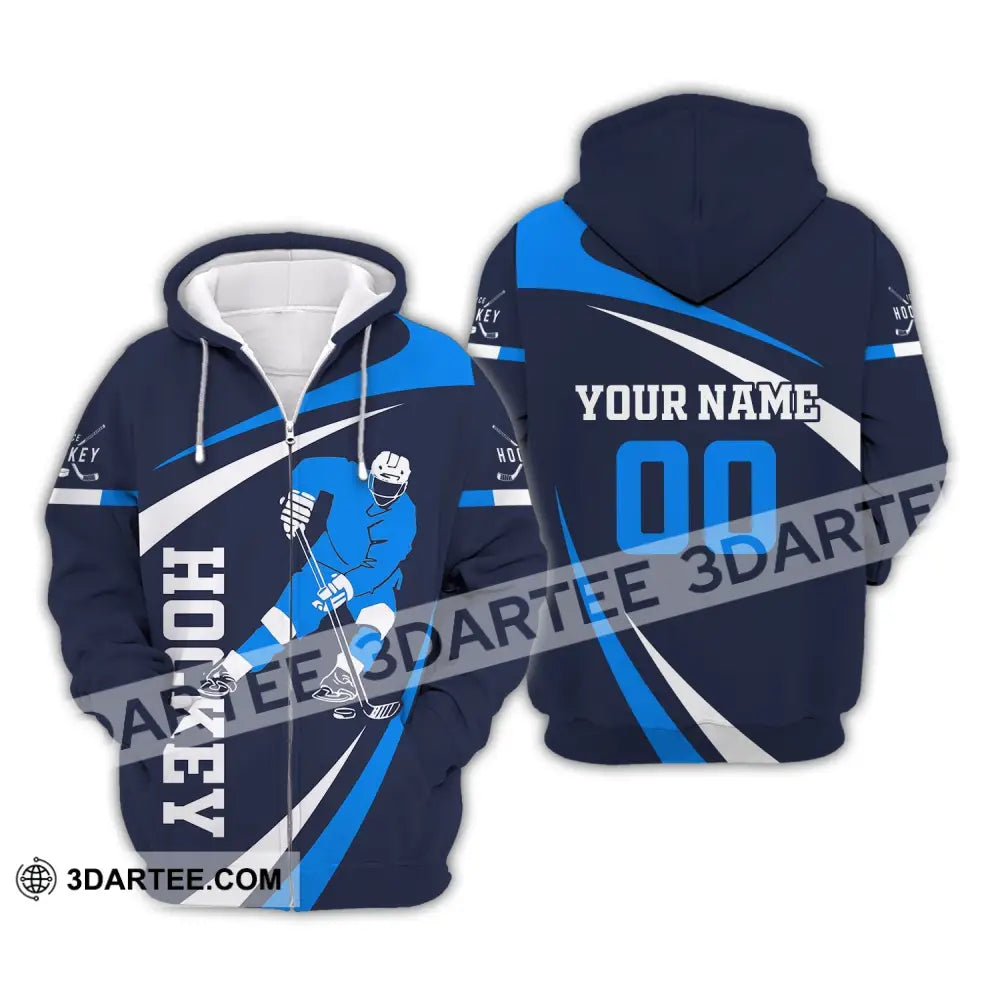 Man Shirt Custom Name And Number Ice Hockey T-Shirt Love Gift For Player Zipper Hoodie / S