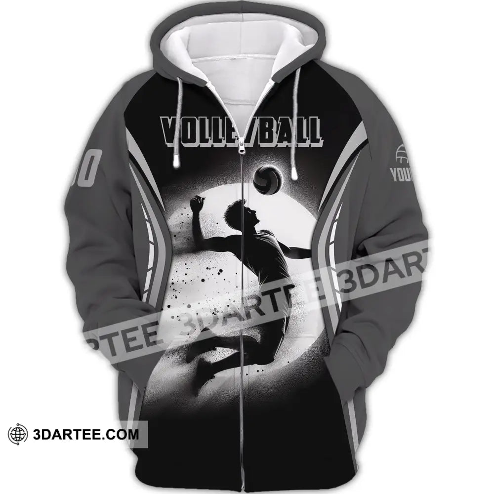 Man Shirt Custom Name And Number Volleyball T-Shirt For Team Gift Players Zipper Hoodie / S