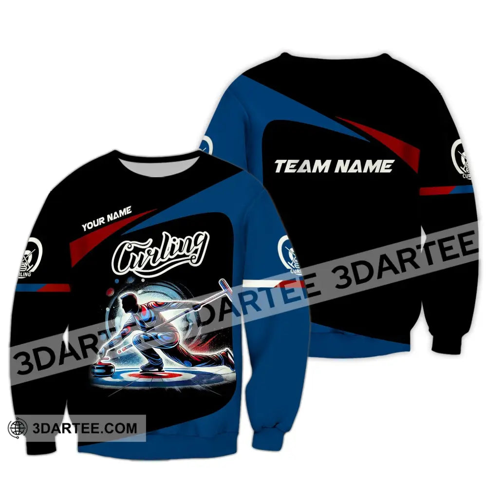 Man Shirt Custom Name And Team Curling Apparel Gift Long Sleeve / S T-Shirt