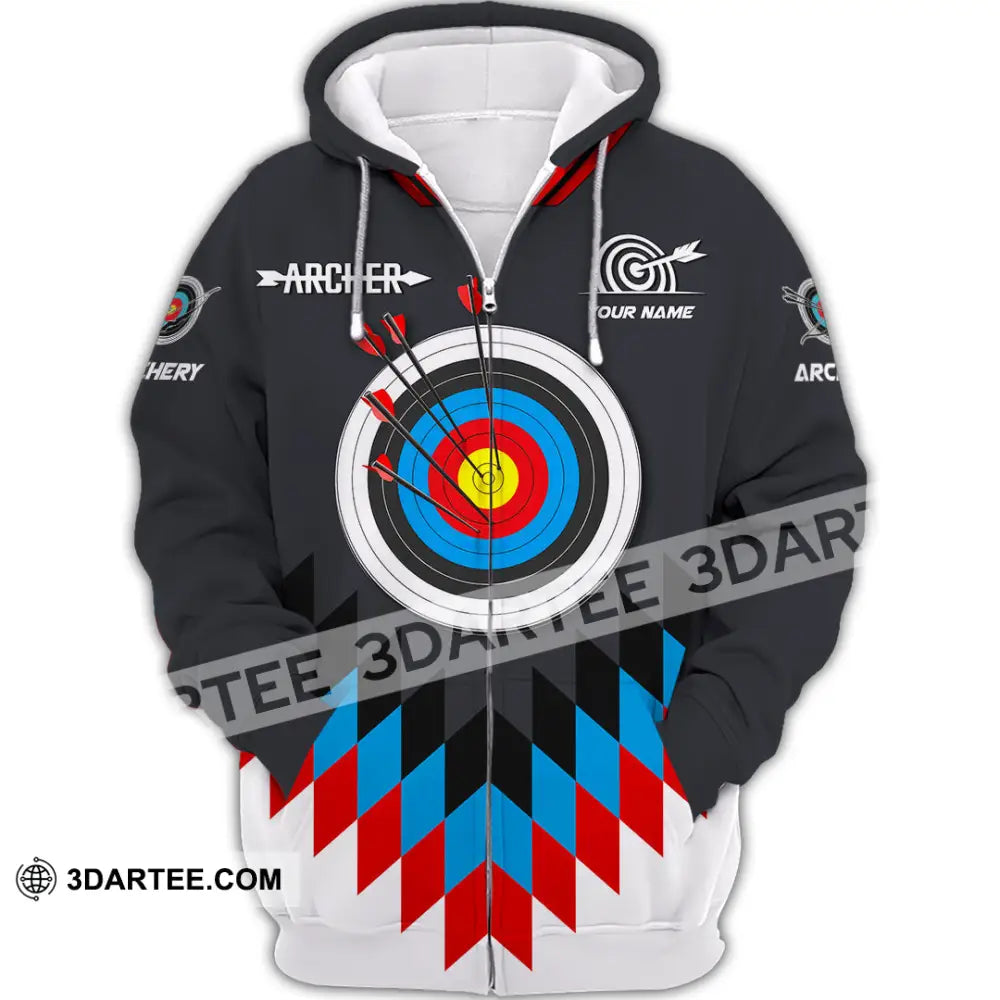 Man Shirt Custom Name Archery T-Shirt Archer Hoodie Long Sleeve Gift For Lovers Zipper / S T-Shirt