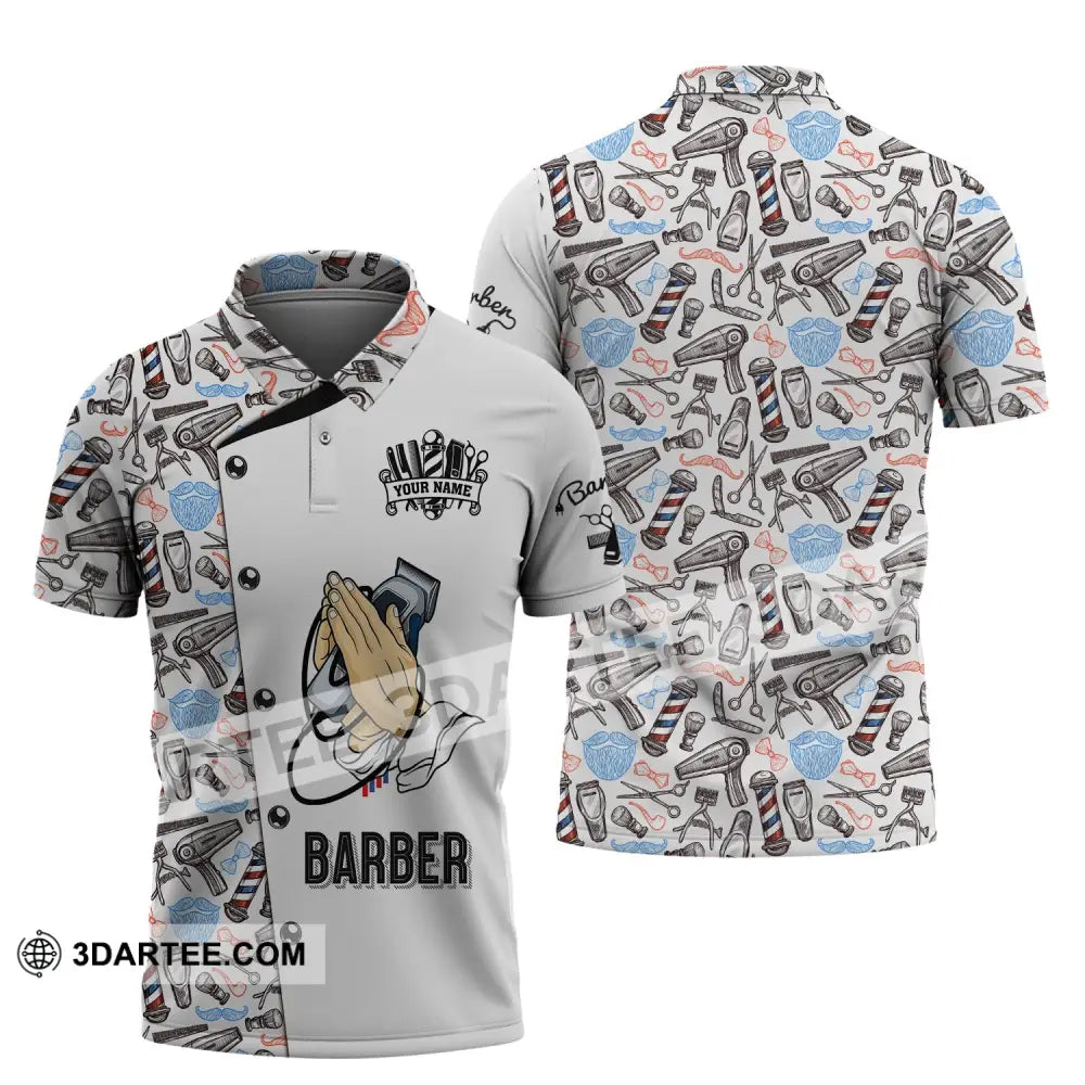 Man Shirt Custom Name Barber Hairstylist Apparel T-Shirt For Shop Polo / S