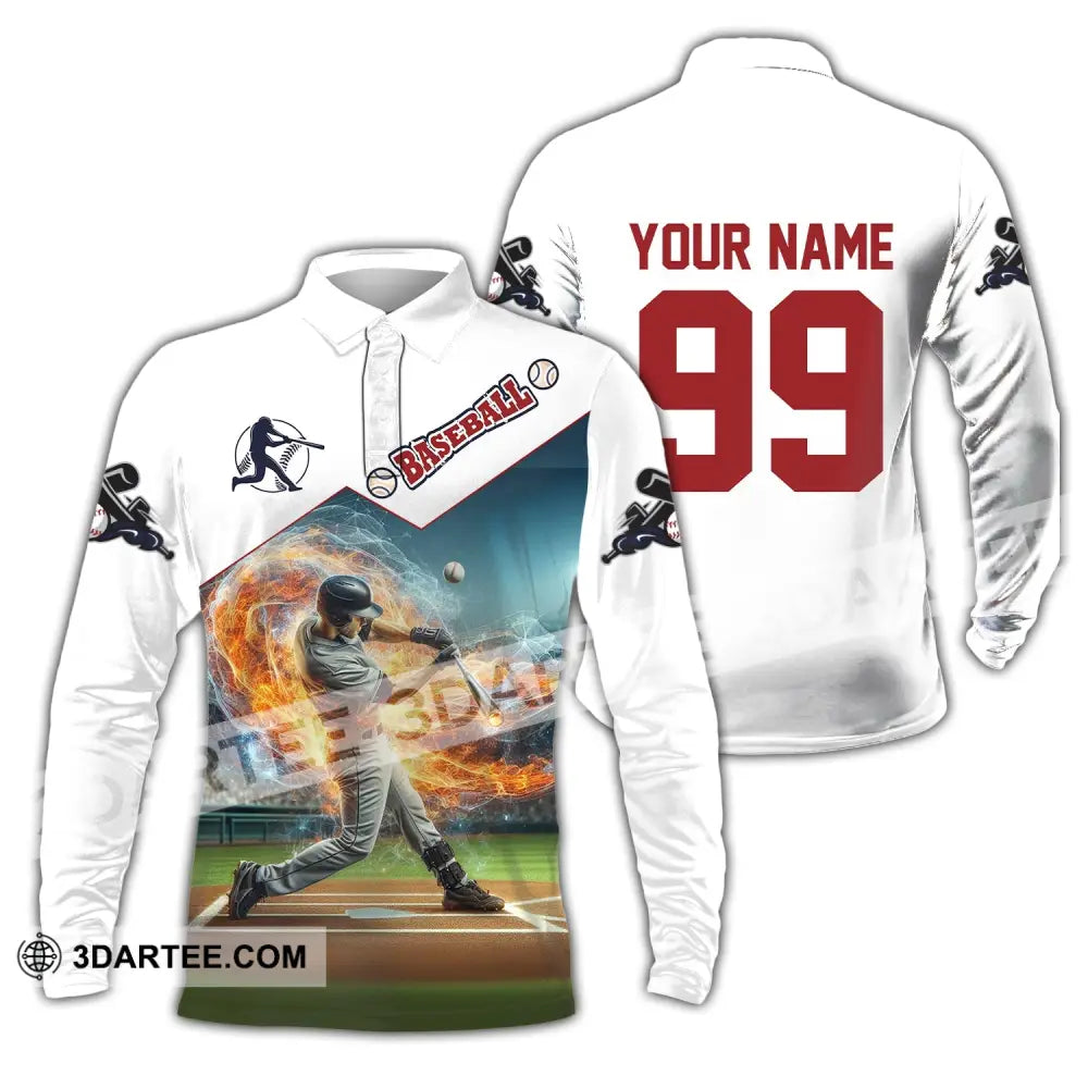 Man Shirt Custom Name Baseball Polo T-Shirt Hoodie Long Sleeve / S