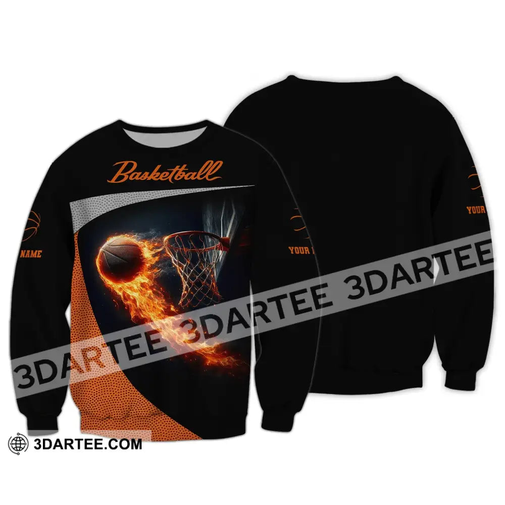 Man Shirt Custom Name Basketball Fire Gift For Player Long Sleeve / S T-Shirt