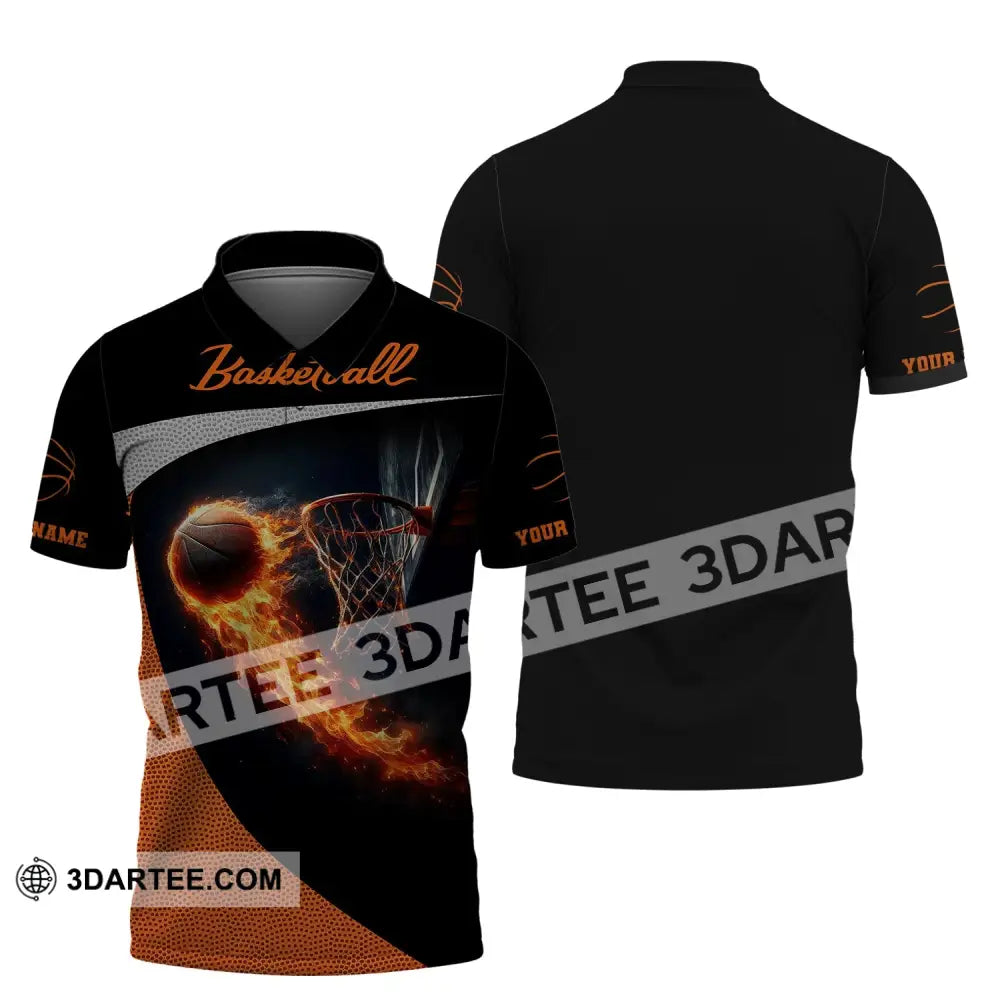 Man Shirt Custom Name Basketball Fire Gift For Player Polo / S T-Shirt