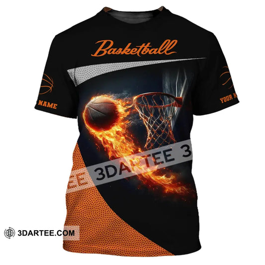 Man Shirt Custom Name Basketball Fire Gift For Player T-Shirt / S