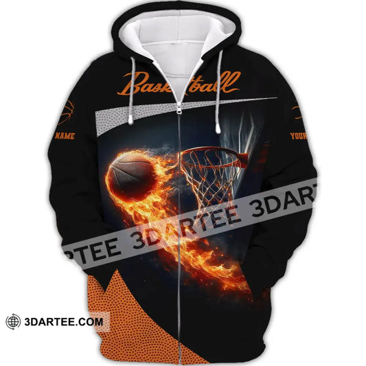 Man Shirt Custom Name Basketball Fire Gift For Player Zipper Hoodie / S T-Shirt