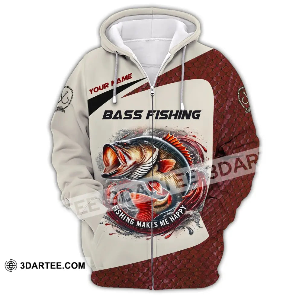 Man Shirt Custom Name Bass Fishing Lover Hoodie Polo Long Sleeve Zipper / S T-Shirt