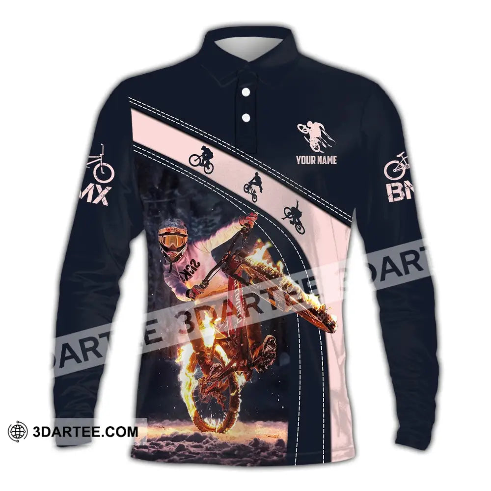 Man Shirt Custom Name Bicycle Moto Cross Bmx Polo Long Sleeve Hoodie / S T-Shirt