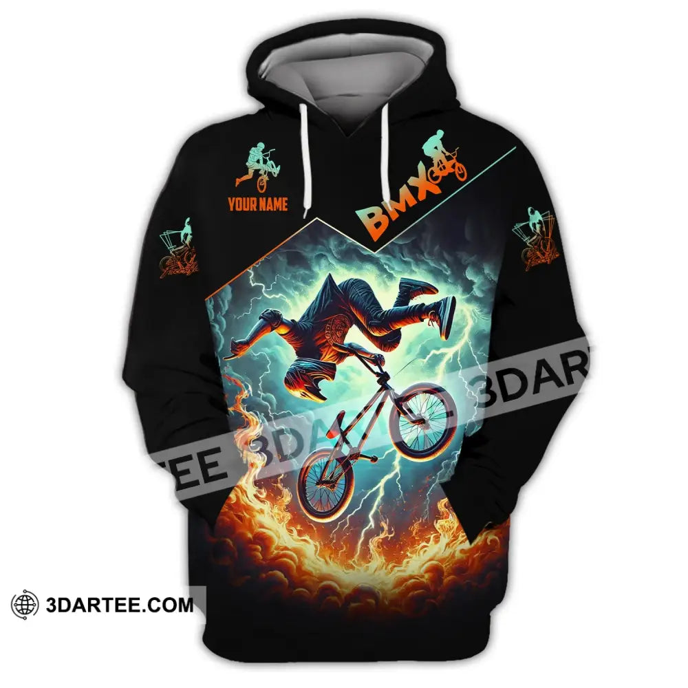 Man Shirt Custom Name Bicycle Moto Cross Bmx Polo Long Sleeve Hoodie / S T-Shirt