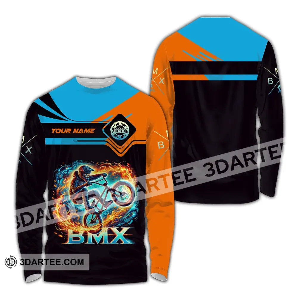 Man Shirt Custom Name Bicycle Moto Cross Bmx Polo Long Sleeve Hoodie / S T-Shirt