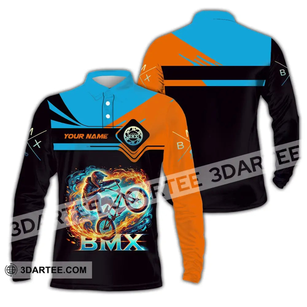 Man Shirt Custom Name Bicycle Moto Cross Bmx Polo Long Sleeve Hoodie / S T-Shirt