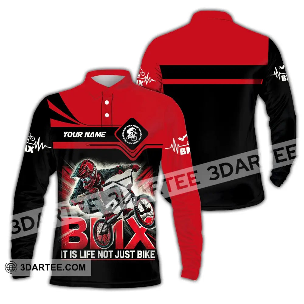 Man Shirt Custom Name Bicycle Moto Cross Bmx Polo Long Sleeve Hoodie / S T-Shirt