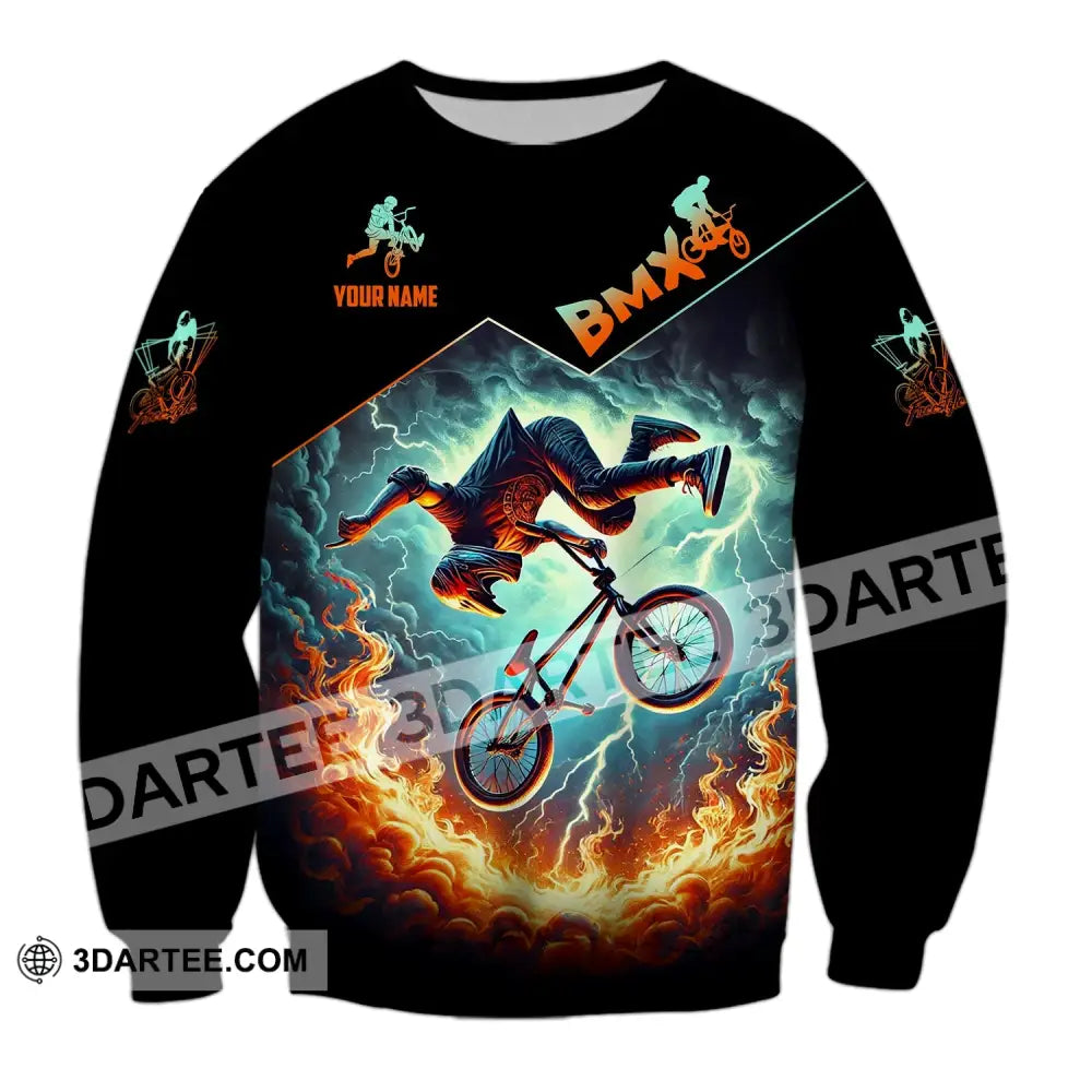 Man Shirt Custom Name Bicycle Moto Cross Bmx Polo Long Sleeve Hoodie / S T-Shirt