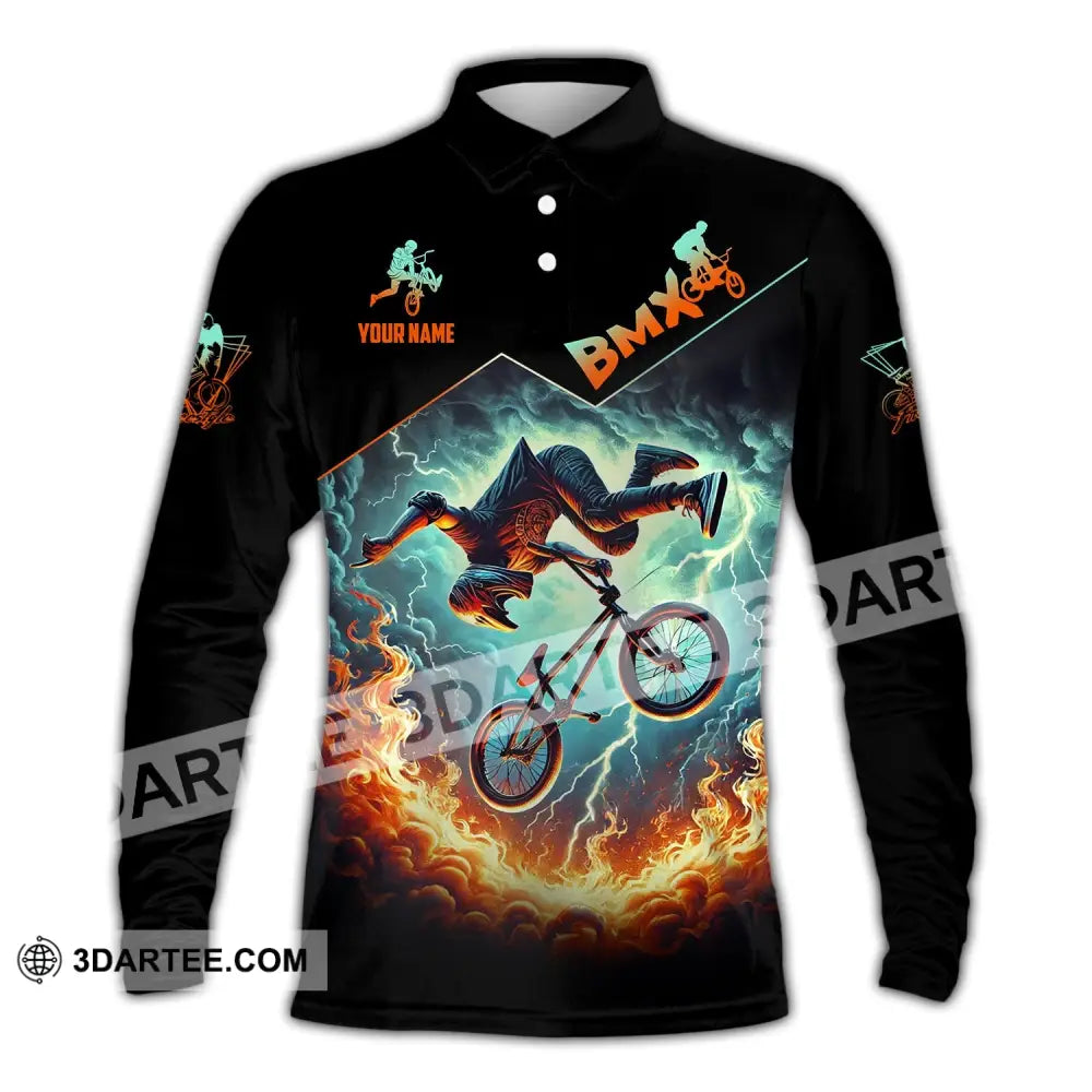 Man Shirt Custom Name Bicycle Moto Cross Bmx Polo Long Sleeve Hoodie / S T-Shirt