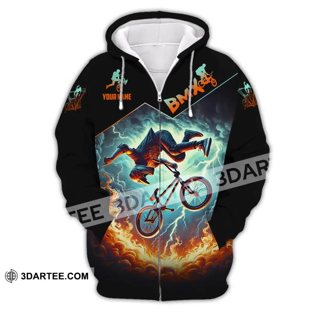 Man Shirt Custom Name Bicycle Moto Cross Bmx Polo Long Sleeve Hoodie Zipper / S T-Shirt