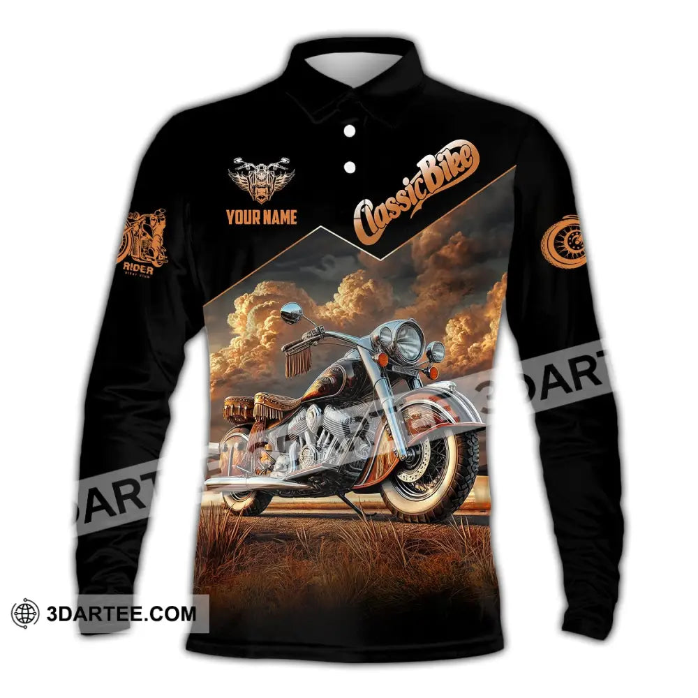 Man Shirt Custom Name Biker Classic Bike Love T-Shirt For Bikers Clothing Long Sleeve Polo / S