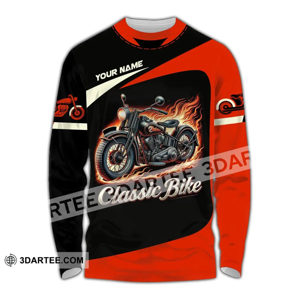 Man Shirt Custom Name Biker Classic Bike Love T-Shirt For Bikers Clothing Long Sleeve / S T-Shirt