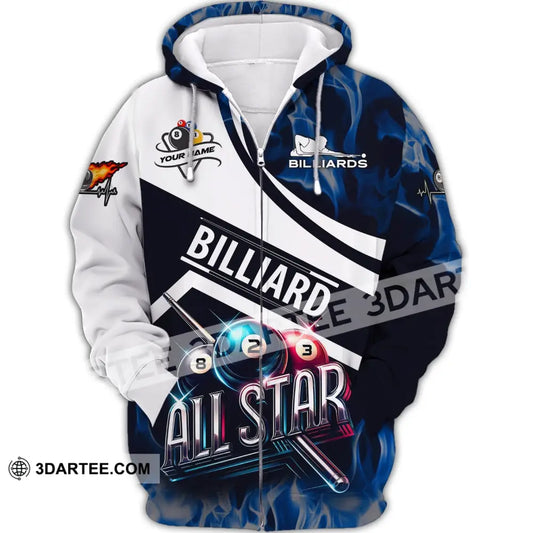 Man Shirt Custom Name Billiards All Star For Players Zipper Hoodie / S T-Shirt