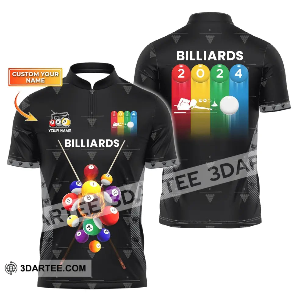 Man Shirt Custom Name Billiards Polo Long Sleeve Gift T-Shirt