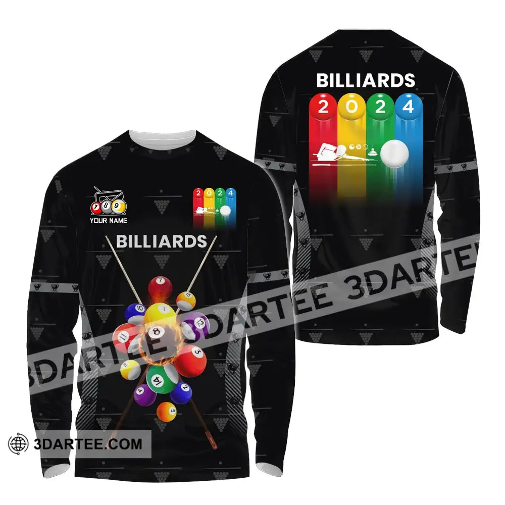 Man Shirt Custom Name Billiards Polo Long Sleeve Gift T-Shirt / S