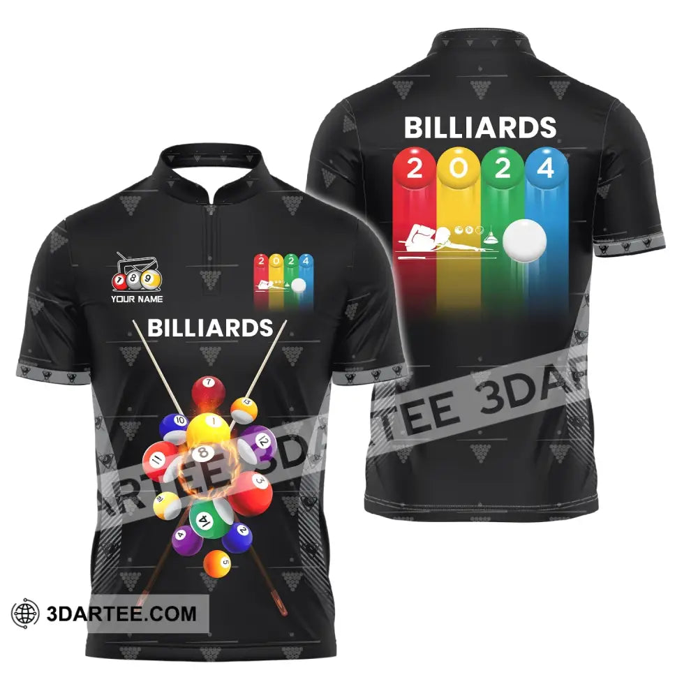 Man Shirt Custom Name Billiards Polo Long Sleeve Gift T-Shirt Zipper / S