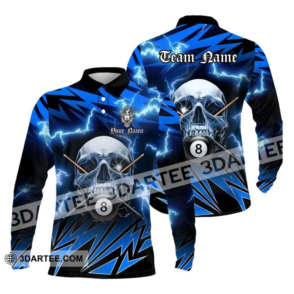Man Shirt Custom Name Billiards Polo Long Sleeve Hoodie Skull Gift For Lover / S T-Shirt