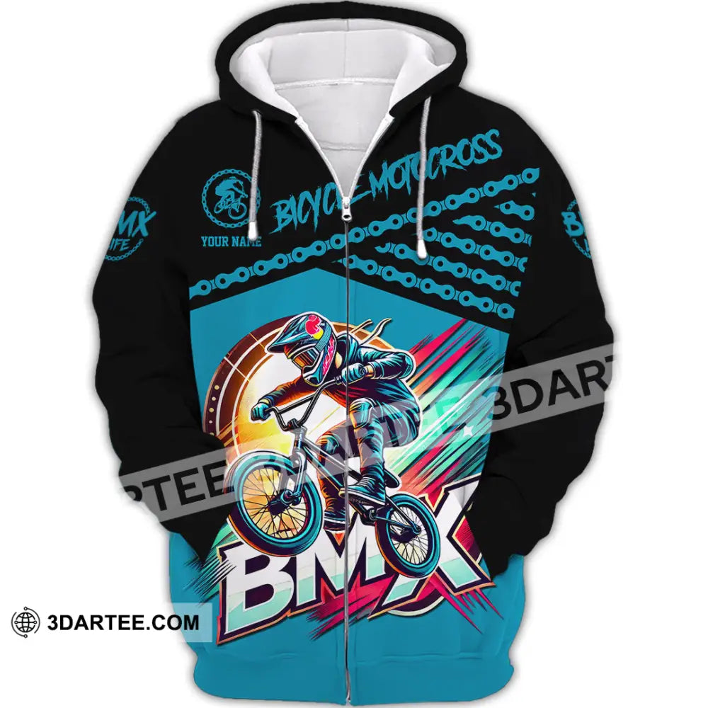 Man Shirt Custom Name Bmx Bike Polo Hoodie Long Sleeve Gift Zipper / S T-Shirt