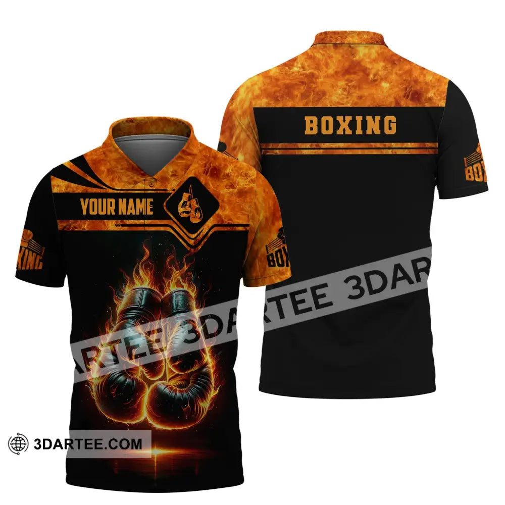 Man Shirt Custom Name Boxing Fire Polo Long Sleeve Gift For Lover / S T-Shirt