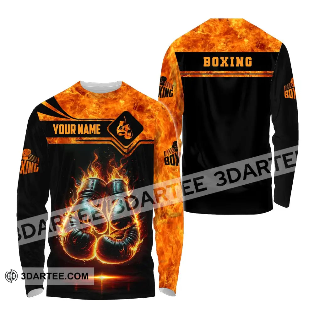 Man Shirt Custom Name Boxing Fire Polo Long Sleeve Gift For Lover / S T-Shirt