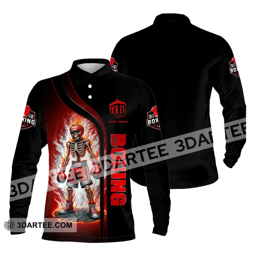 Man Shirt Custom Name Boxing Fire Polo Long Sleeve Gift For Lover / S T-Shirt