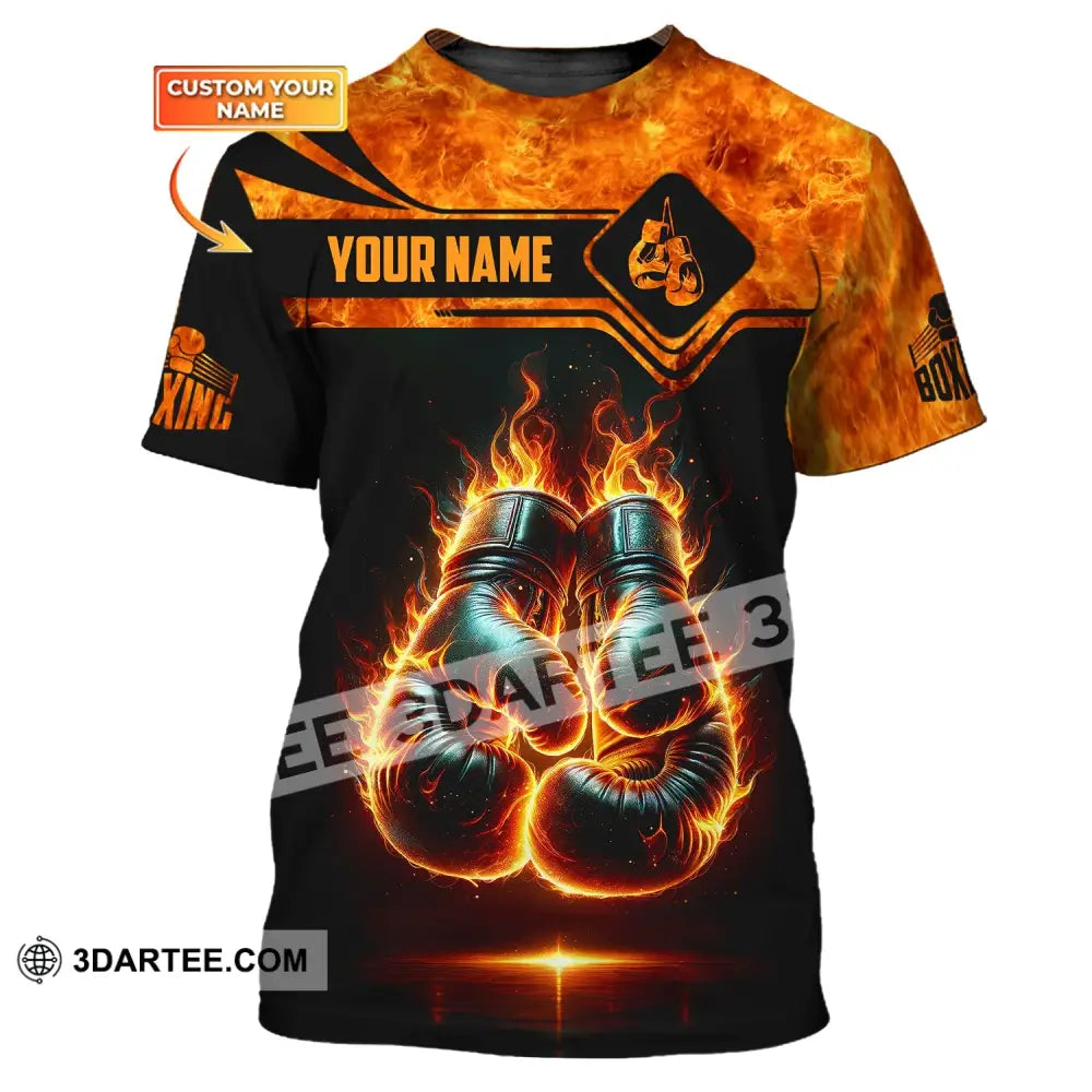 Man Shirt Custom Name Boxing Fire Polo Long Sleeve Gift For Lover T-Shirt