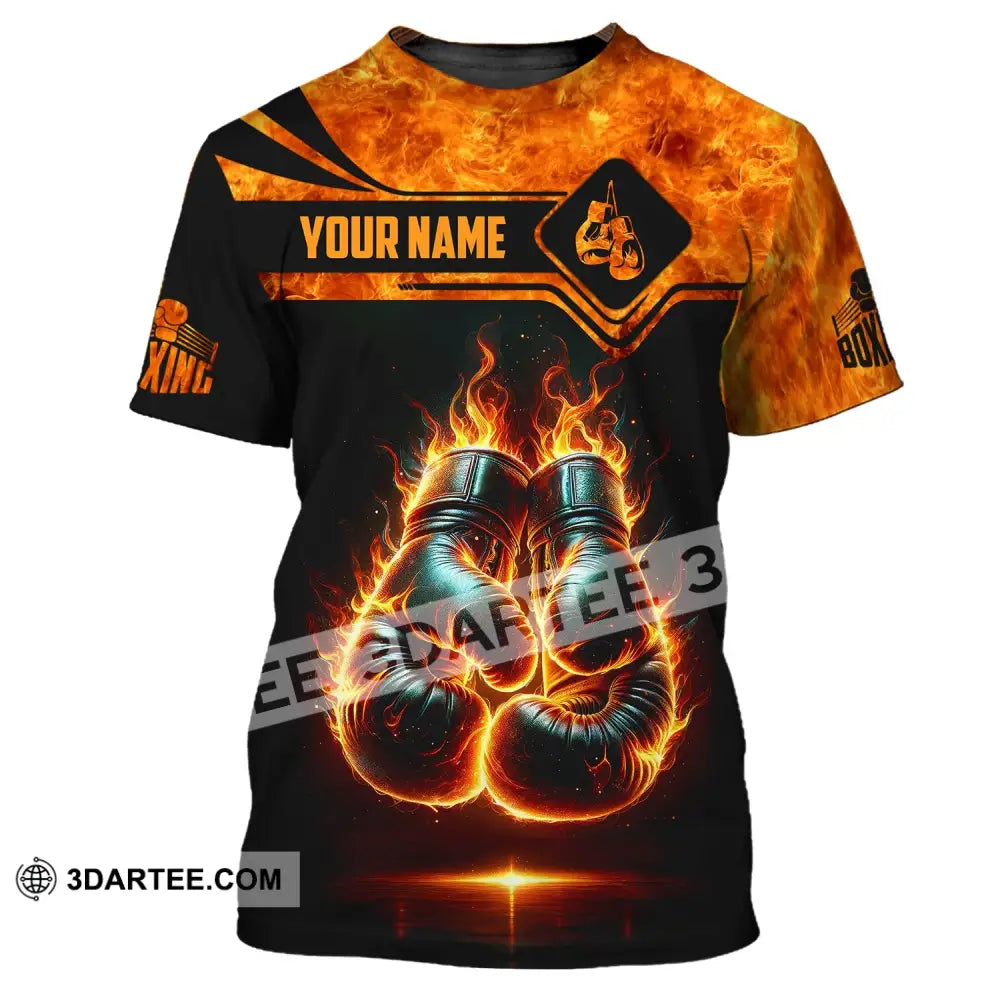 Man Shirt Custom Name Boxing Fire Polo Long Sleeve Gift For Lover T-Shirt / S