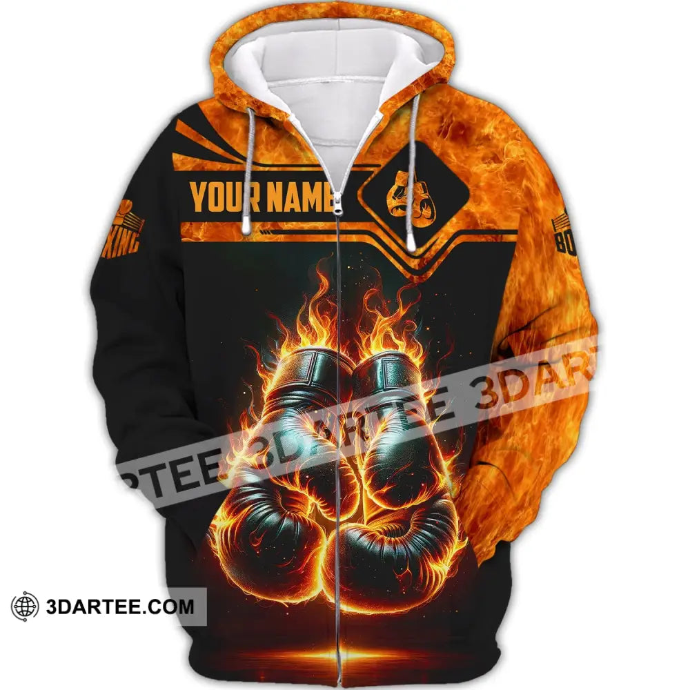 Man Shirt Custom Name Boxing Fire Polo Long Sleeve Gift For Lover Zipper Hoodie / S T-Shirt