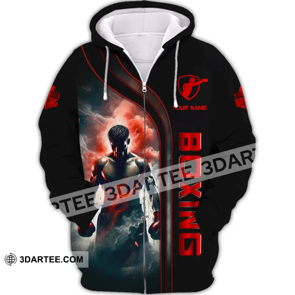 Man Shirt Custom Name Boxing Lover Hoodie Polo Long Sleeve Gift For Players Zipper / S T-Shirt