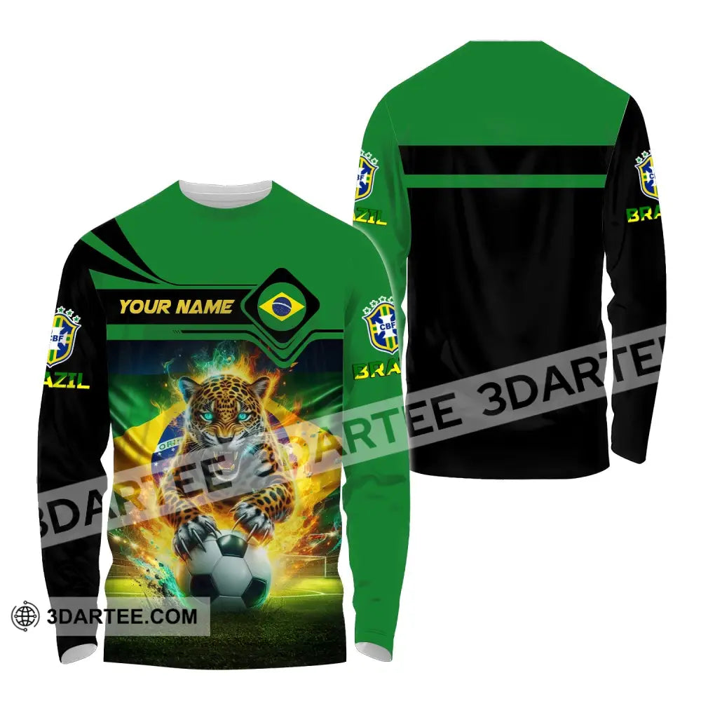 Man Shirt Custom Name Brazil Football Soccer T-Shirt Gift For Lover Long Sleeve / S