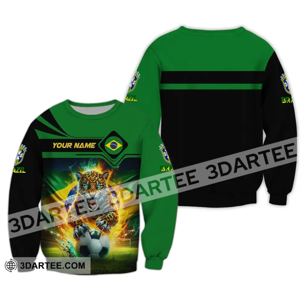 Man Shirt Custom Name Brazil Football Soccer T-Shirt Gift For Lover Long Sleeve / S