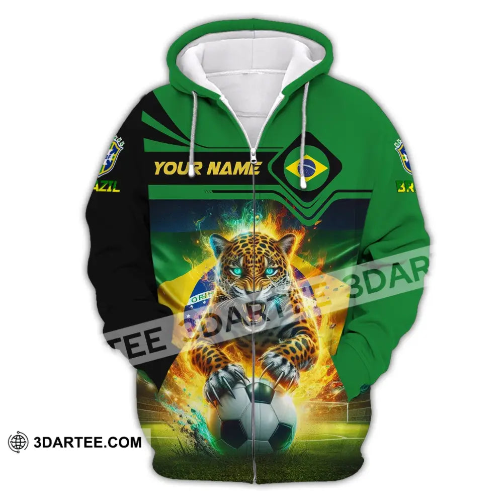 Man Shirt Custom Name Brazil Football Soccer T-Shirt Gift For Lover Zipper Hoodie / S