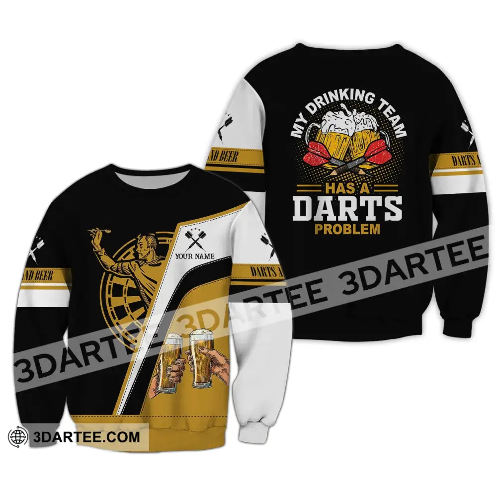 Man Shirt Custom Name Dart And Beer Darts T-Shirt Gift For Lover Gamer Long Sleeve / S