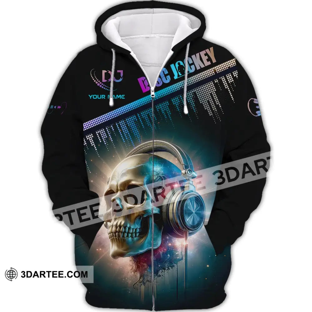 Man Shirt Custom Name Disc Jockey T-Shirt Music Lover Dj Skull Gift For Zipper Hoodie / S