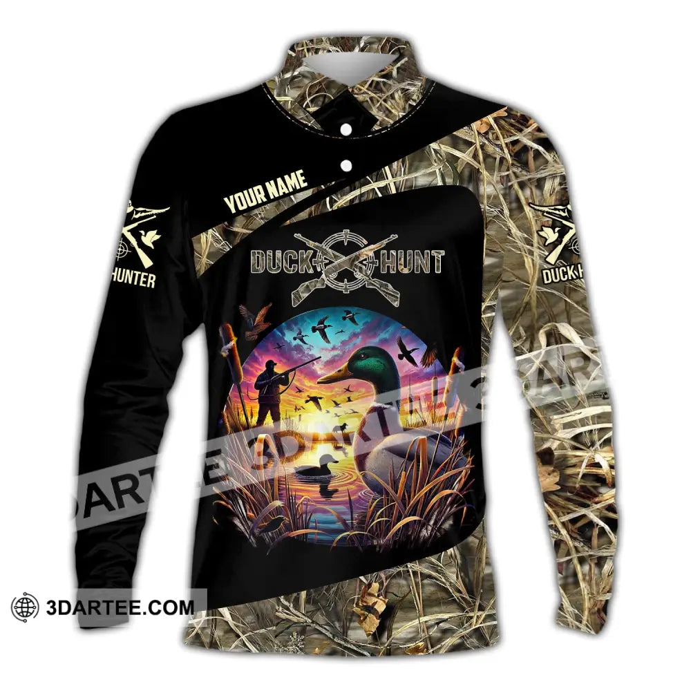 Man Shirt Custom Name Duck Hunter Hunting T-Shirt Hoodie Long Sleeve Polo / S T-Shirt