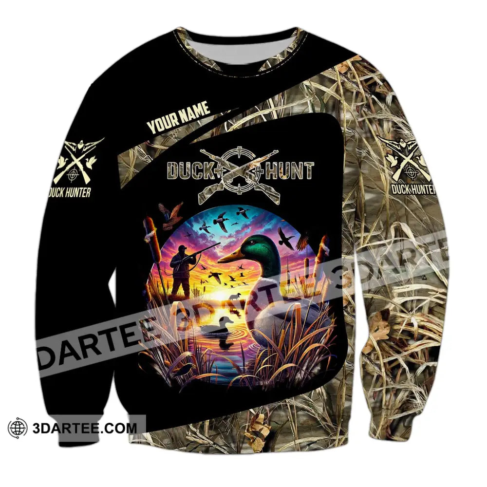 Man Shirt Custom Name Duck Hunter Hunting T-Shirt Hoodie Long Sleeve / S T-Shirt