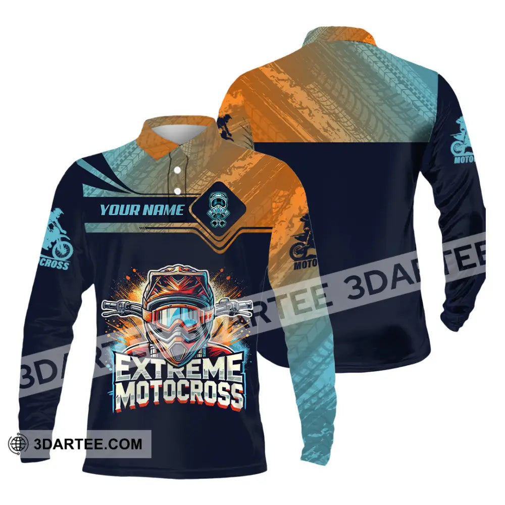 Man Shirt Custom Name Extreme Motocross Moto Cross Gift Polo Hoodie Long Sleeve / S T-Shirt