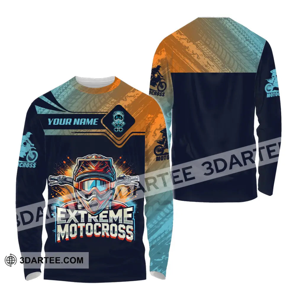 Man Shirt Custom Name Extreme Motocross Moto Cross Gift Polo Hoodie Long Sleeve / S T-Shirt