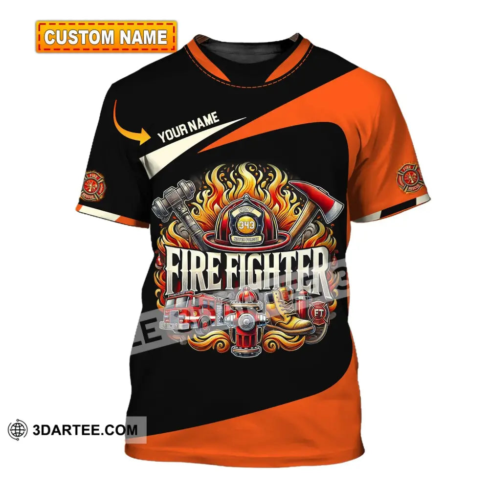 Man Shirt Custom Name Firefighter T-Shirt Hoodie Long Sleeve T-Shirt