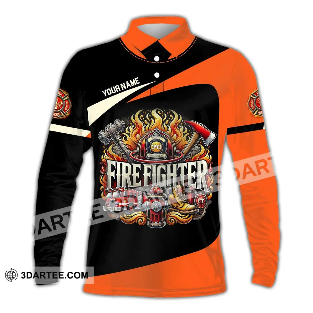 Man Shirt Custom Name Firefighter T-Shirt Hoodie Long Sleeve Polo / S T-Shirt