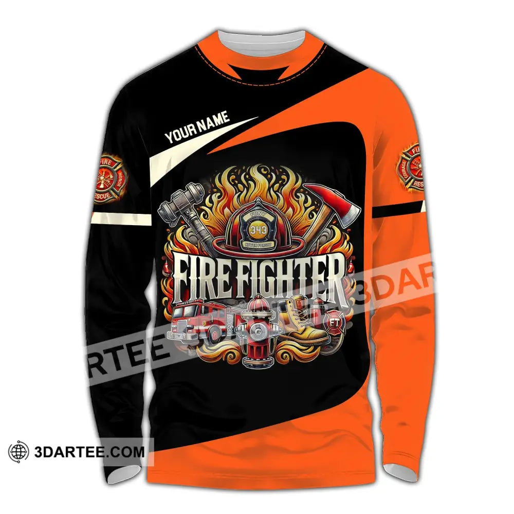 Man Shirt Custom Name Firefighter T-Shirt Hoodie Long Sleeve / S T-Shirt