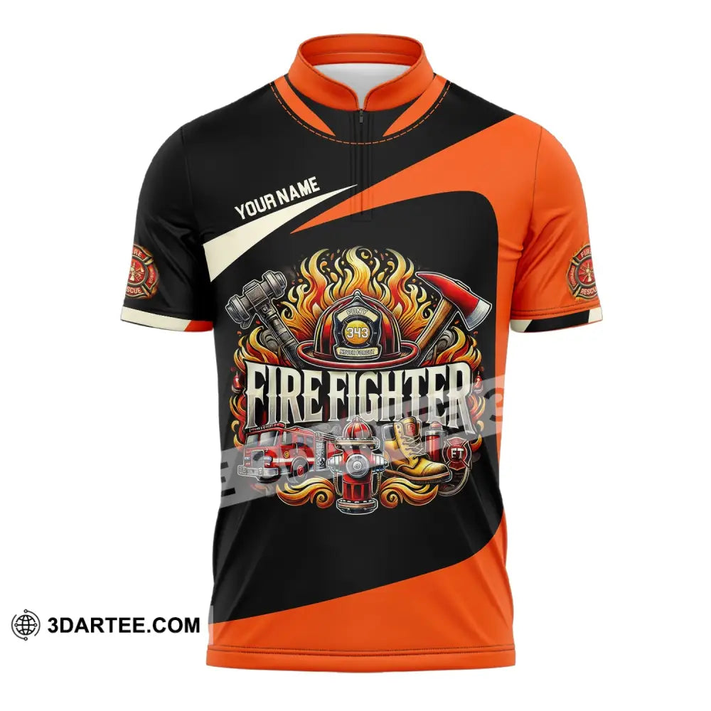 Man Shirt Custom Name Firefighter T-Shirt Hoodie Long Sleeve Zipper Polo / S T-Shirt