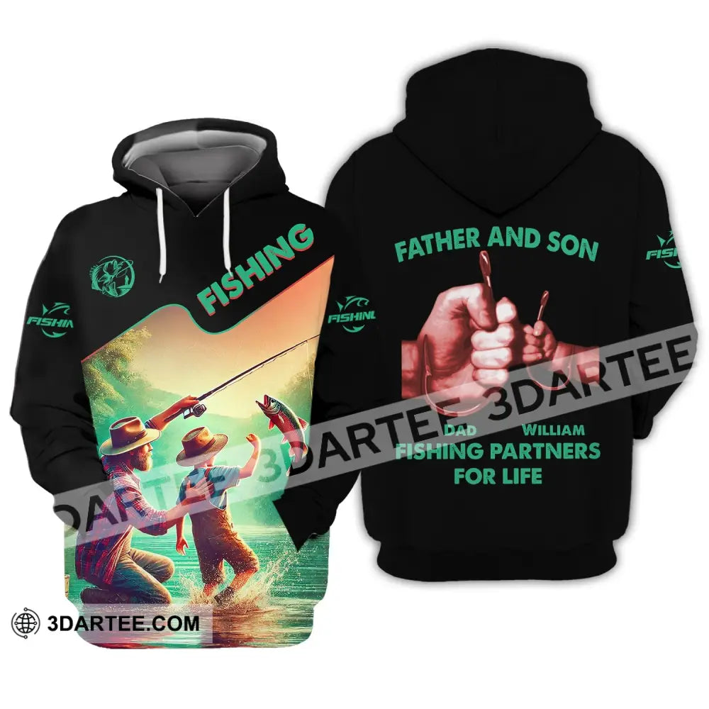 Man Shirt Custom Name Fishing Father And Son Partner Hoodie / S T-Shirt