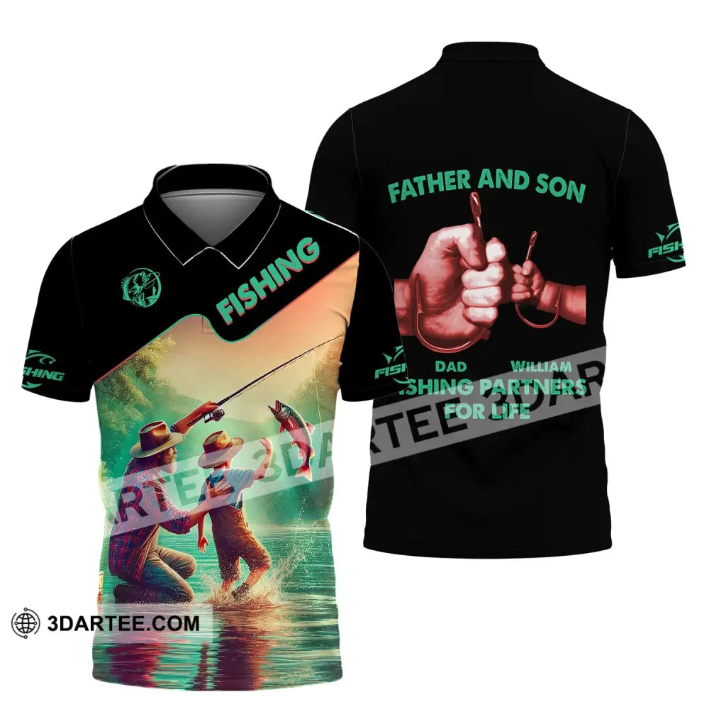 Man Shirt Custom Name Fishing Father And Son Partner Polo / S T-Shirt