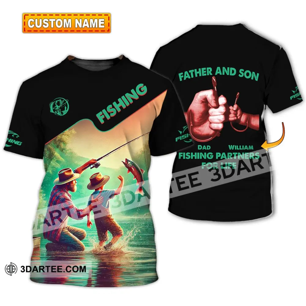 Man Shirt Custom Name Fishing Father And Son Partner T-Shirt